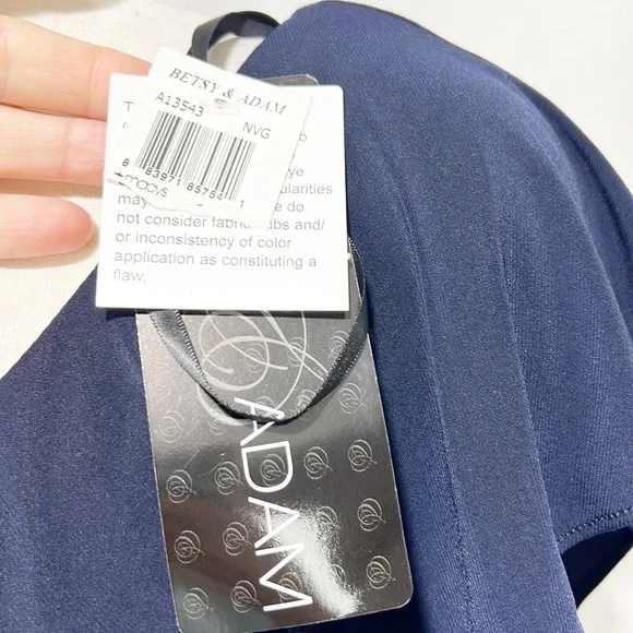 Betsy & Adam Navy Blue Gold Metal Mesh Ruffle One Shoulder Sheath Dress 4 NWT - Picture 11 of 13